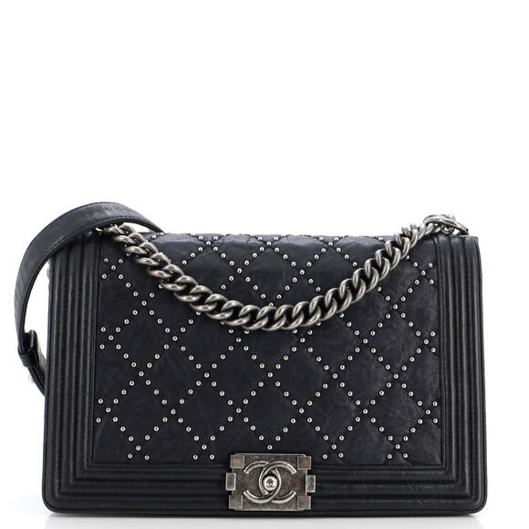 Chanel Boy Flap Bag Studded Quilted #179127C30B - Picture 1 of 9